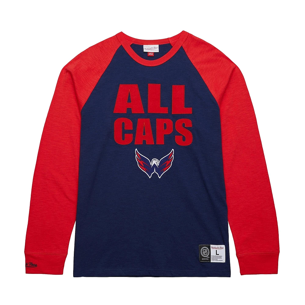 T-shirt à manches longues raglan bleu marine/rouge Washington Capitals Legendary Slub de Mitchell & Ness pour homme