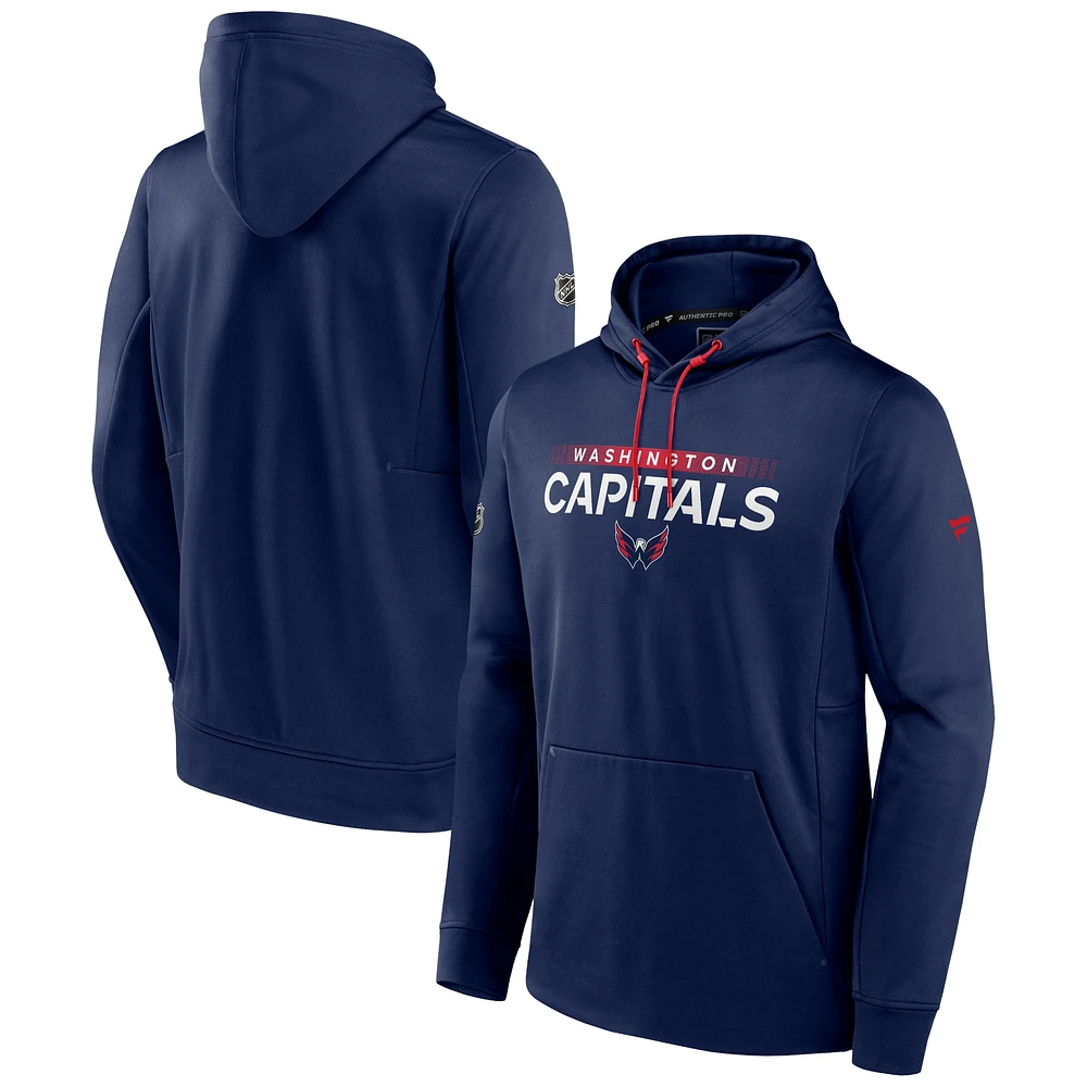 Men's Navy Washington Capitals Authentic Pro Rink Pullover Hoodie