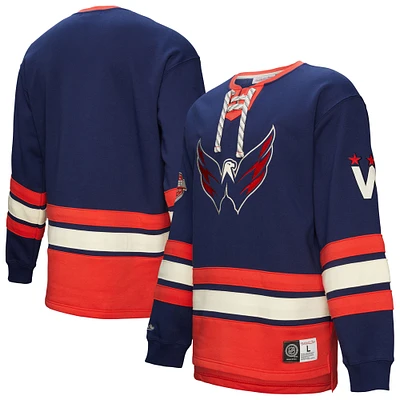 Men's Navy Washington Capitals Heritage Lace-Up Pullover Sweatshirt