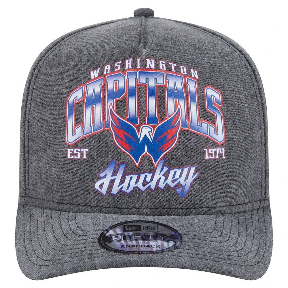 Men's New Era  Charcoal Washington Capitals Throwback Washed A-Frame Pre-Curved 9FIFTY Snapback Hat