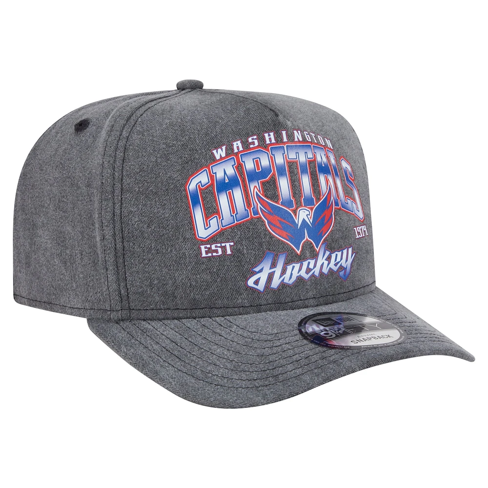 Men's New Era  Charcoal Washington Capitals Throwback Washed A-Frame Pre-Curved 9FIFTY Snapback Hat