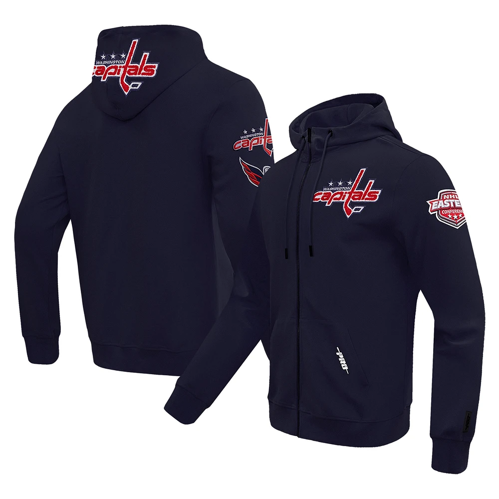 Veste à capuche entièrement zippée en chenille classique Pro Standard pour hommes, bleu marine, Washington Capitals