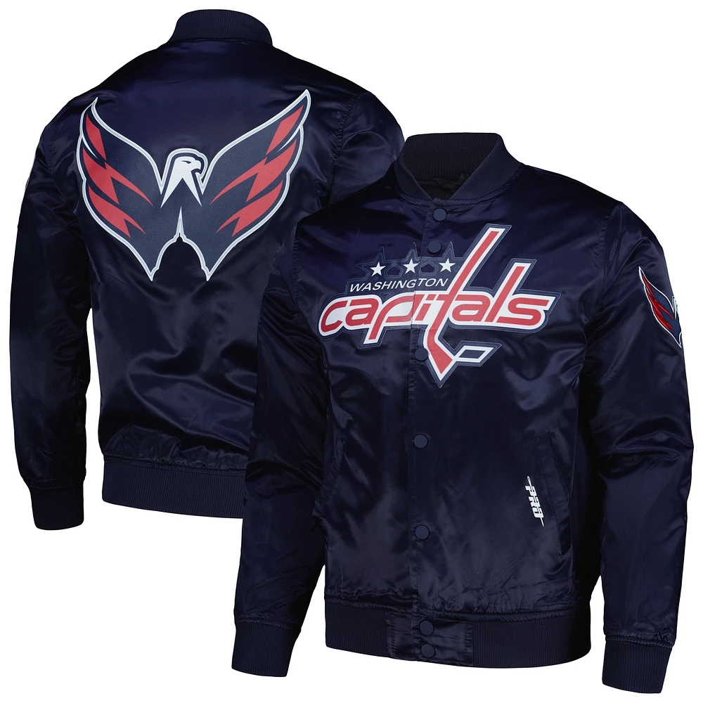 Veste à bouton-pression classique en satin pour hommes Pro Standard des Washington Capitals, bleu marine