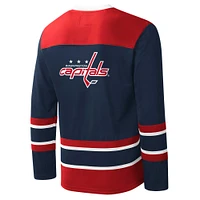 Men's Starter Navy/Red Washington Capitals Cross Check Jersey V-Neck Long Sleeve T-Shirt