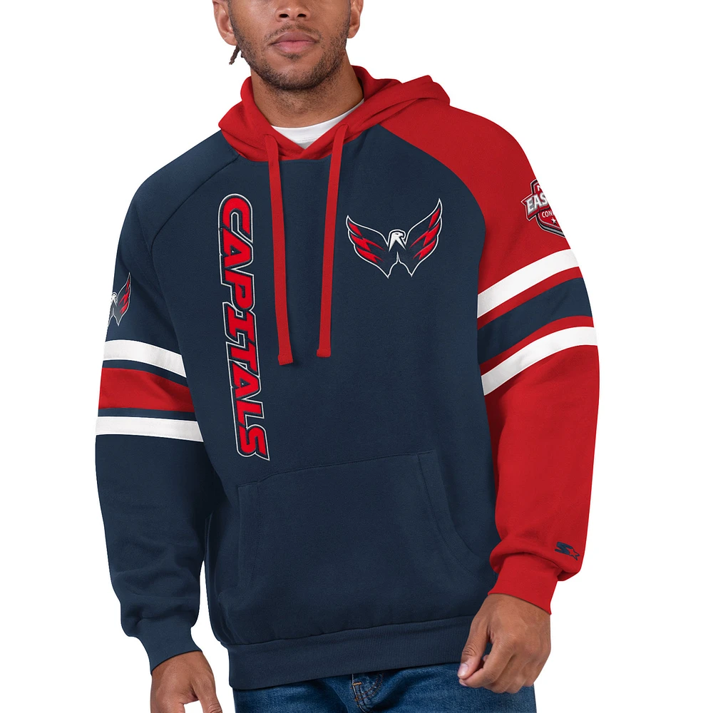 Men's Starter Red/Navy Washington Capitals Gauntlet Raglan Pullover Hoodie