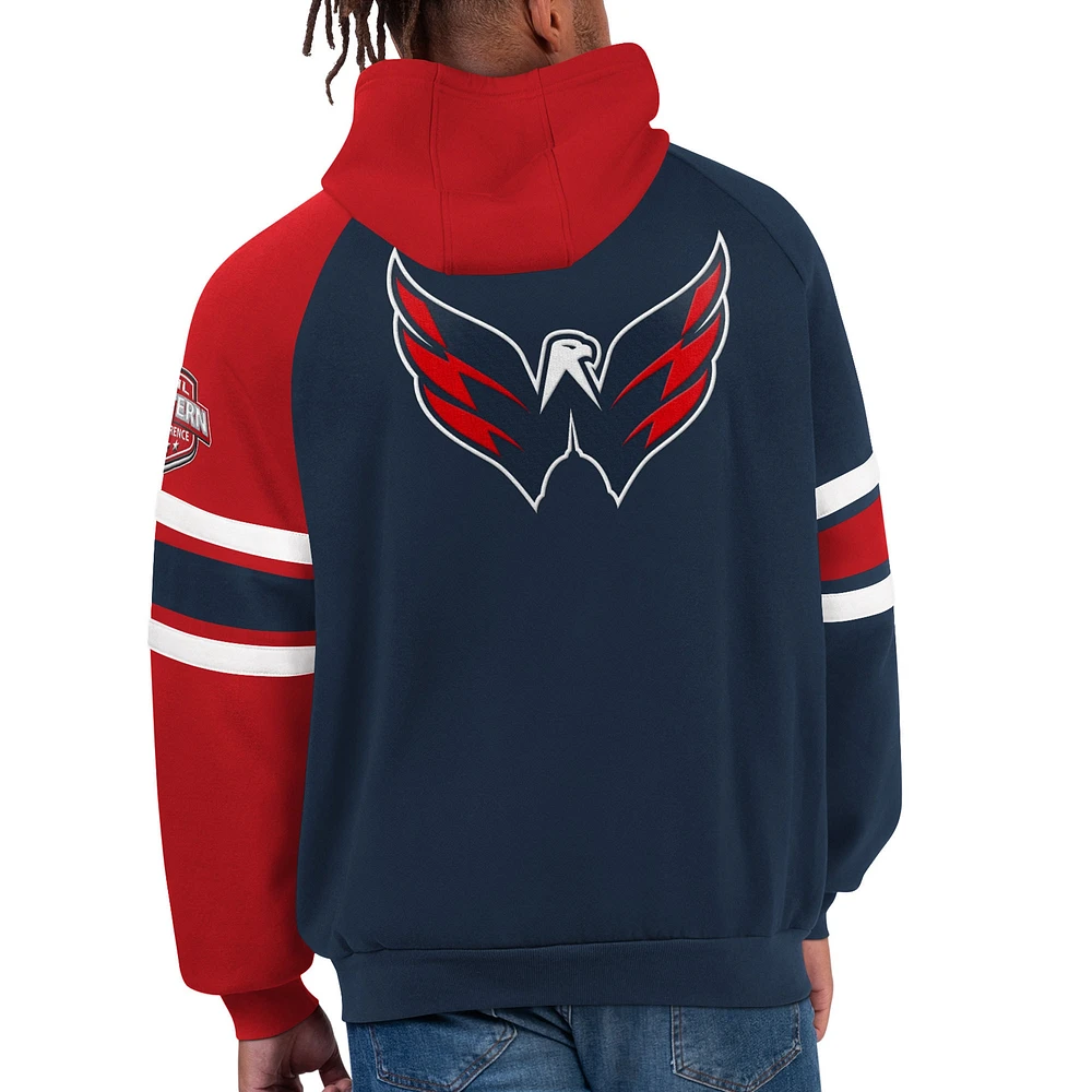 Men's Starter Red/Navy Washington Capitals Gauntlet Raglan Pullover Hoodie