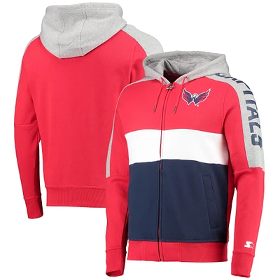 Men's Starter Red/Navy Washington Capitals Playoffs Color Block Full-Zip Hoodie