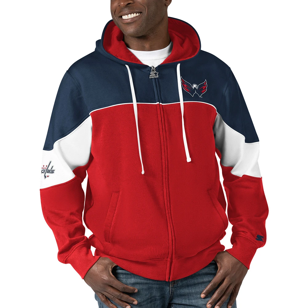 Men's Starter  Red/Navy Washington Capitals Power Forward Full-Zip Hoodie