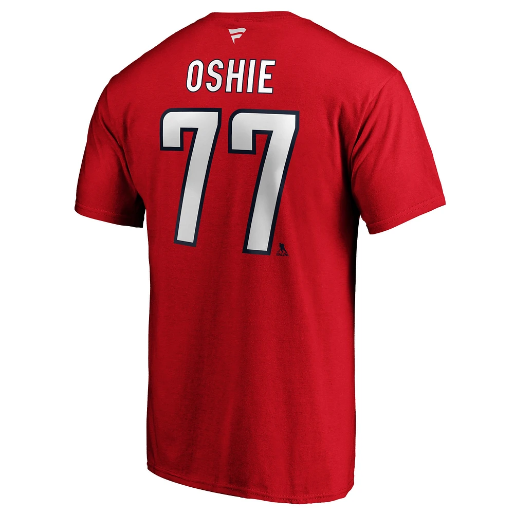 T-shirt rouge authentique pour homme TJ Oshie avec nom et numéro de l'équipe des Washington Capitals