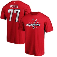 T-shirt rouge authentique pour homme TJ Oshie avec nom et numéro de l'équipe des Washington Capitals