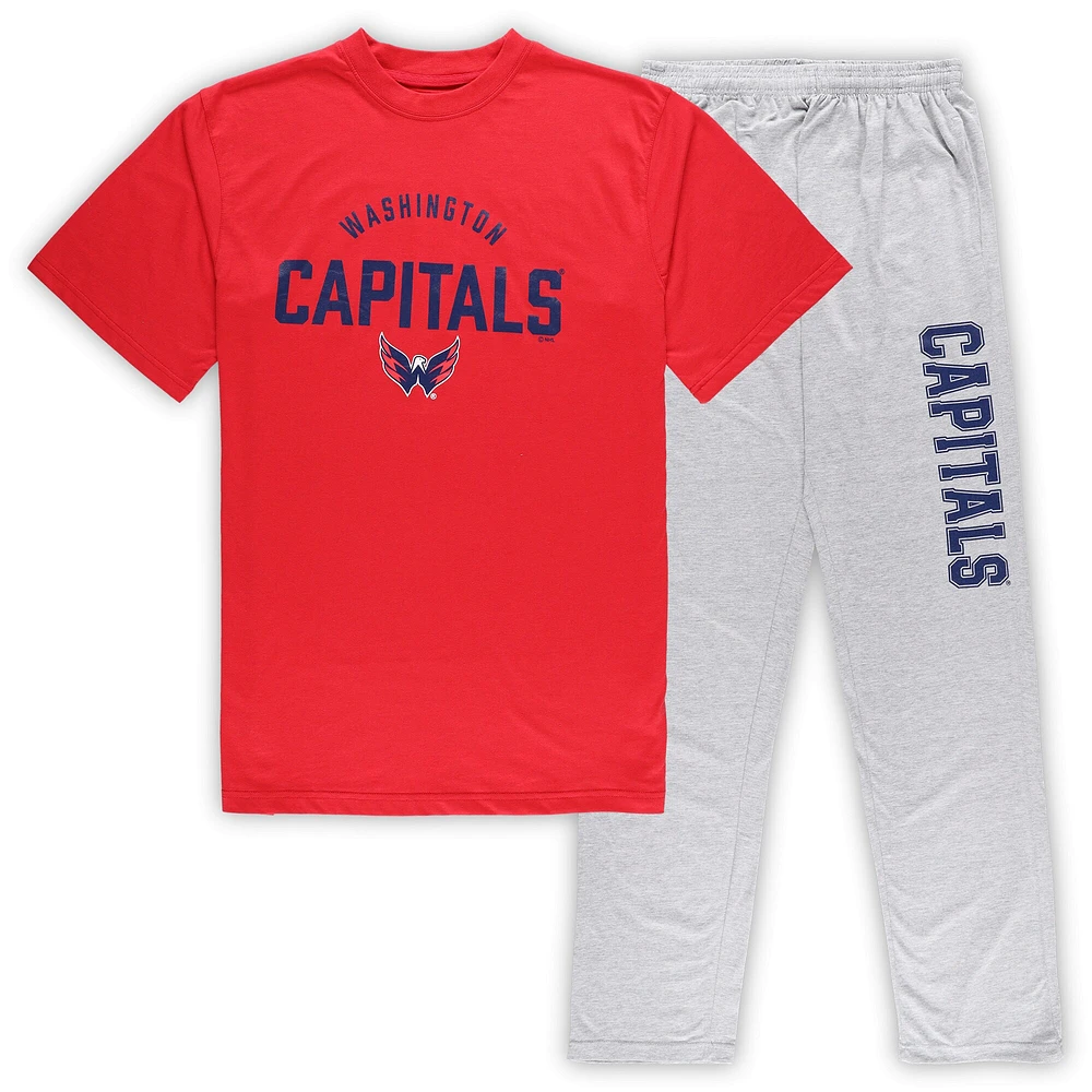 Ensemble de détente pour homme Washington Capitals rouge/gris chiné Big & Tall T-shirt et pantalon