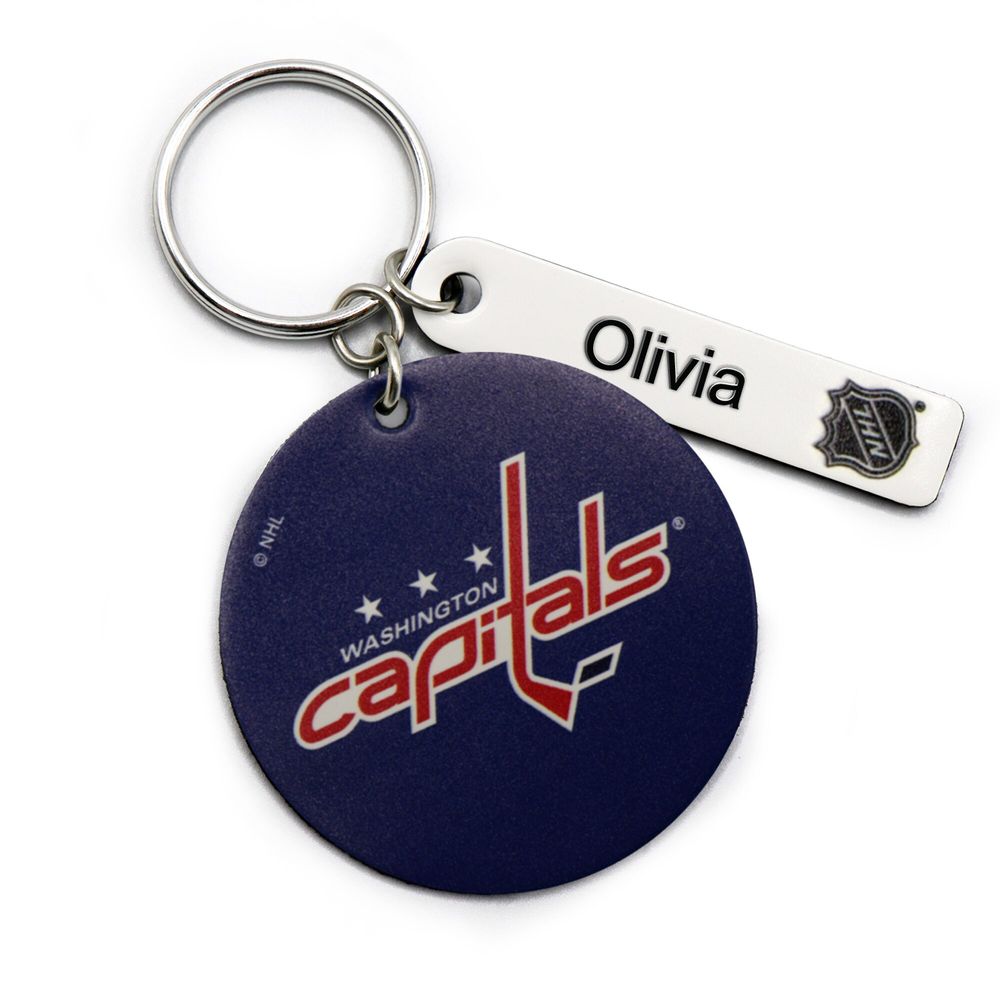 Navy Washington Capitals Logo Personalized Leather Round Keychain