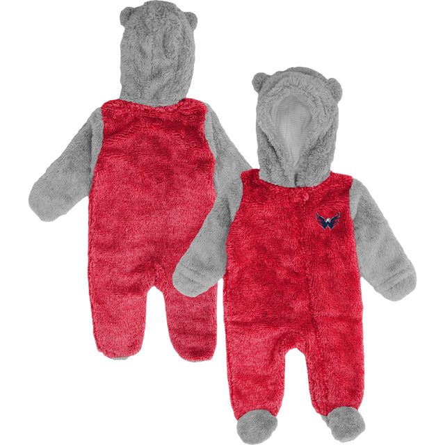 Dormeuse à fermeture éclair complète en molleton Teddy Bear pour nouveau-né et nourrisson des Capitals de Washington, rouge