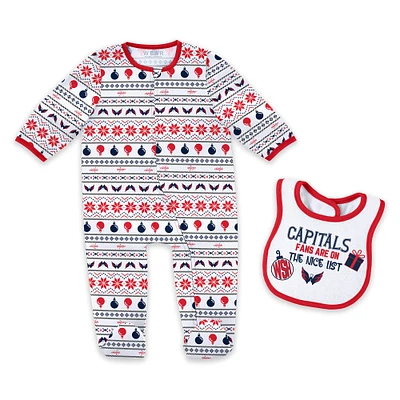 Ensemble de Noël pour nouveau-né WEAR by Erin Andrews avec pyjama et bavoir à fermeture éclair imprimé intégral des Washington Capitals