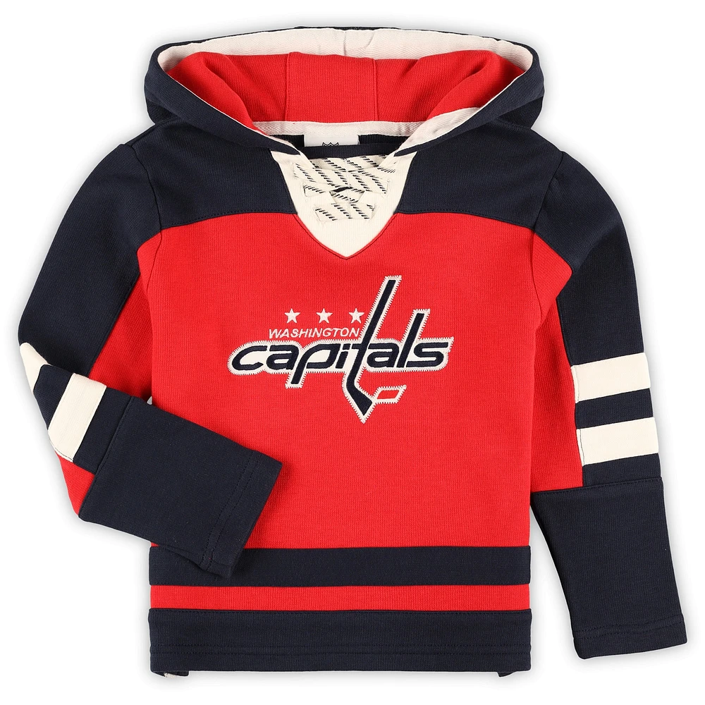 Preschool Red Washington Capitals Ageless Revisited Lace-Up V-Neck Pullover Hoodie