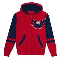 Sweat à capuche entièrement zippé pour enfant d'âge préscolaire avec motif Washington Capitals Face Off Red