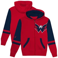 Sweat à capuche entièrement zippé pour enfant d'âge préscolaire avec motif Washington Capitals Face Off Red