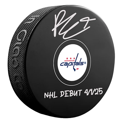 Ryan Leonard Washington Capitals Autographed Autographed Hockey Puck with "NHL Debut 4/1/25" Inscription