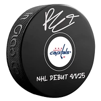 Ryan Leonard Washington Capitals Autographed Autographed Hockey Puck with "NHL Debut 4/1/25" Inscription