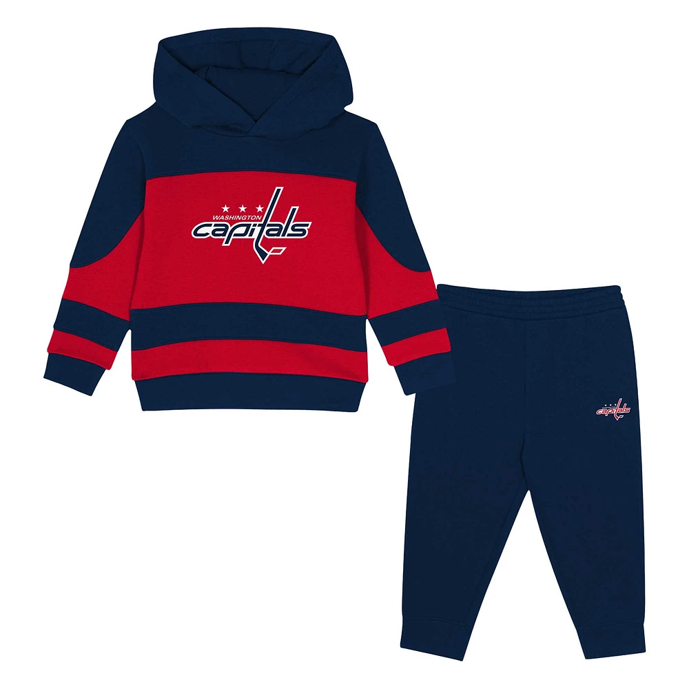 Ensemble sweat à capuche et pantalon de survêtement en molleton bleu marine/rouge Washington Capitals Puck Hero pour tout-petit