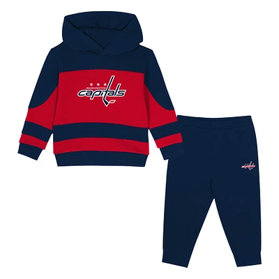 Ensemble sweat à capuche et pantalon de survêtement en molleton bleu marine/rouge Washington Capitals Puck Hero pour tout-petit