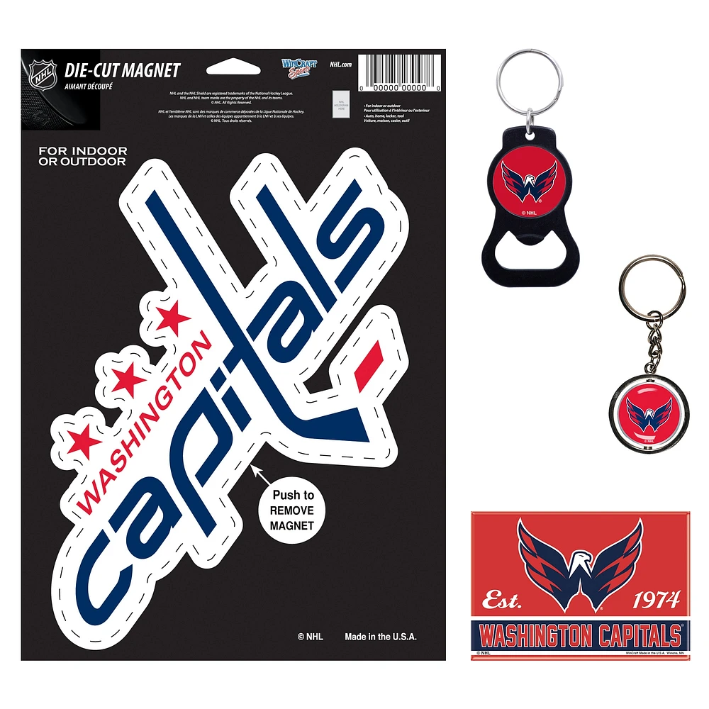 Lot de 4 porte-clés et aimants WinCraft Washington Capitals