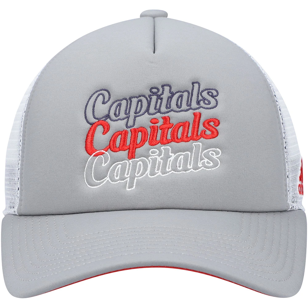Women's adidas Gray/White Washington Capitals Foam Trucker Snapback Hat