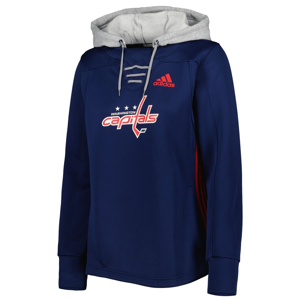 Women's adidas Navy Washington Capitals Skate Lace Primeblue Team Pullover Hoodie