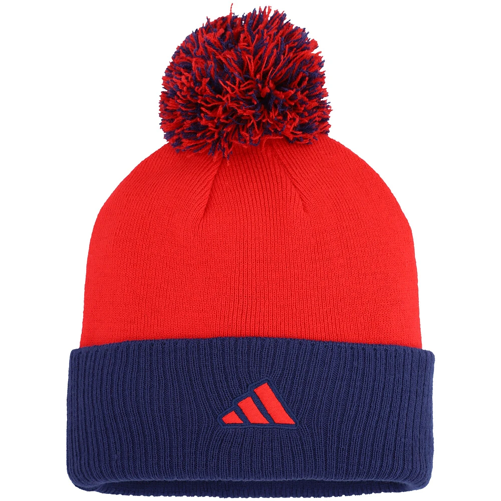 Bonnet en tricot à revers Laurel Laurel des Washington Capitals adidas rouge pour femme avec pompon