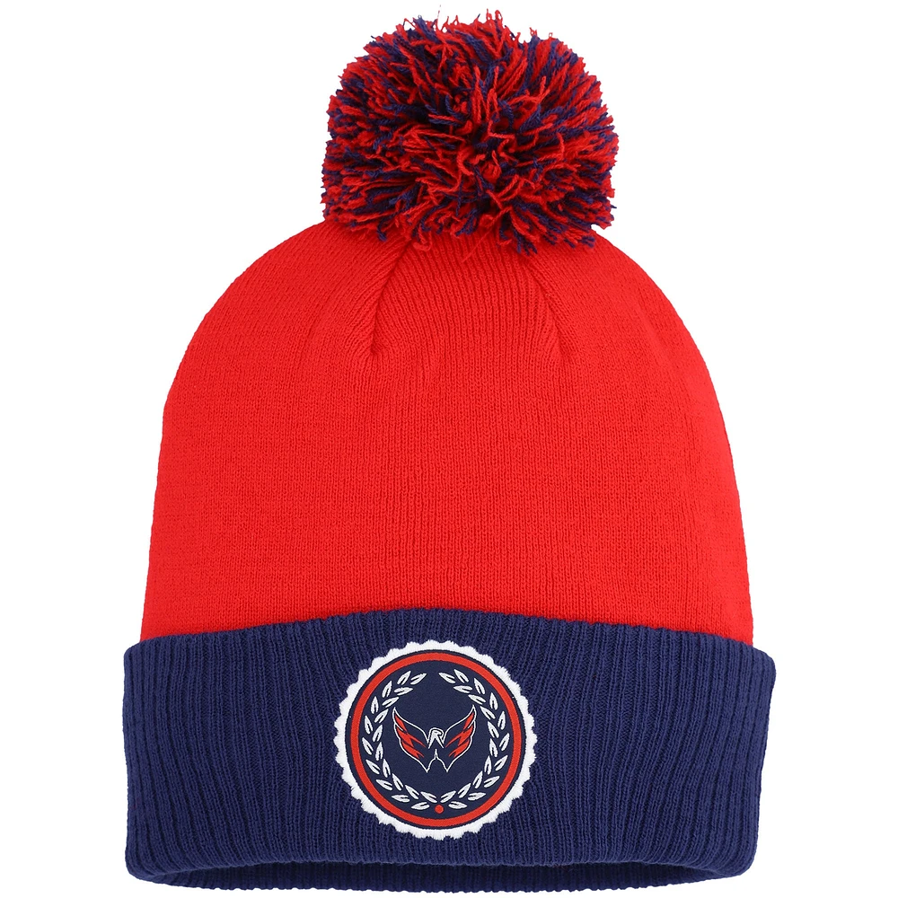 Bonnet en tricot à revers Laurel Laurel des Washington Capitals adidas rouge pour femme avec pompon