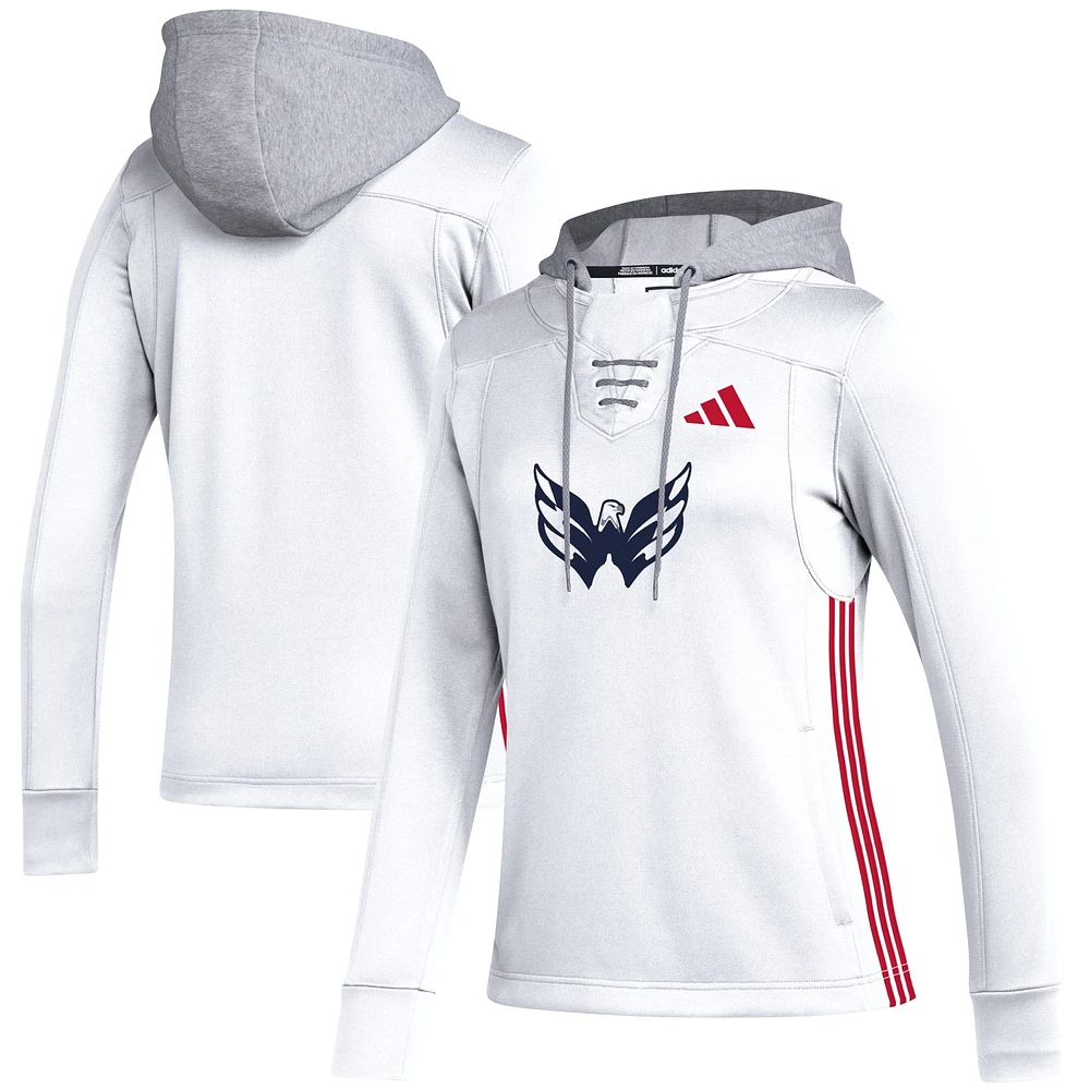 Sweat à capuche adidas blanc Washington Capitals Refresh Skate Lace AEROREADY pour femmes