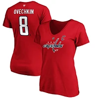 T-shirt à col en V rouge authentique pour femme Alexander Ovechkin Washington Capitals avec nom et numéro Stack