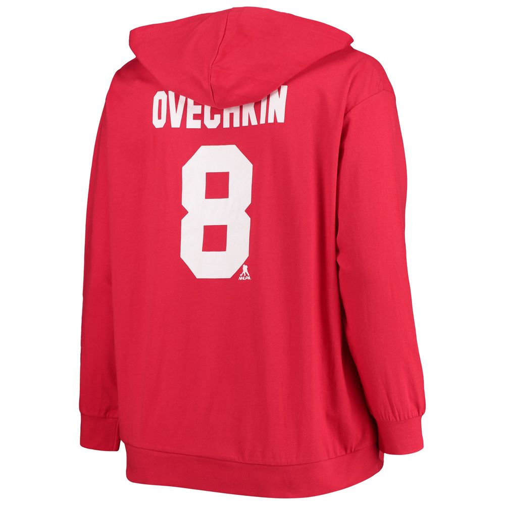 Women's Alexander Ovechkin Red Washington Capitals Plus Lace-Up V-Neck Pullover Hoodie