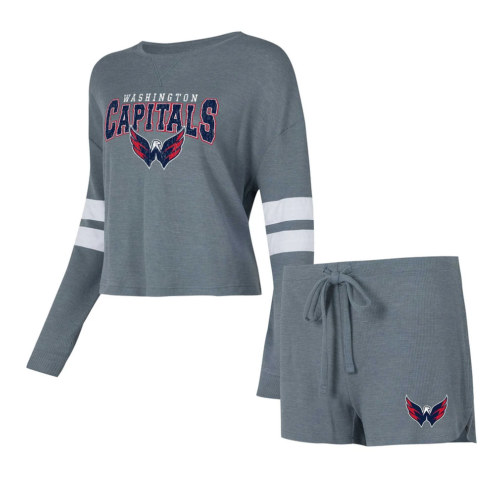 Ensemble de nuit Concepts Sport pour femmes, t-shirt et short à manches longues, Washington Capitals Meadow, gris