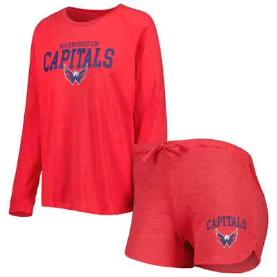 Washington Capitals Concepts Sport Women's Meter Knit Raglan Long Sleeve T-Shirt & Shorts Sleep Set - Heather Red