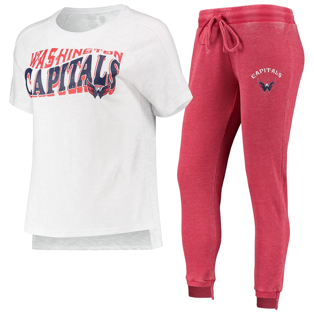 Ensemble de nuit Concepts Sport rouge/blanc pour femmes, t-shirt et pantalon jogging raglan Resurgence Slub Burnout des Capitals Washington