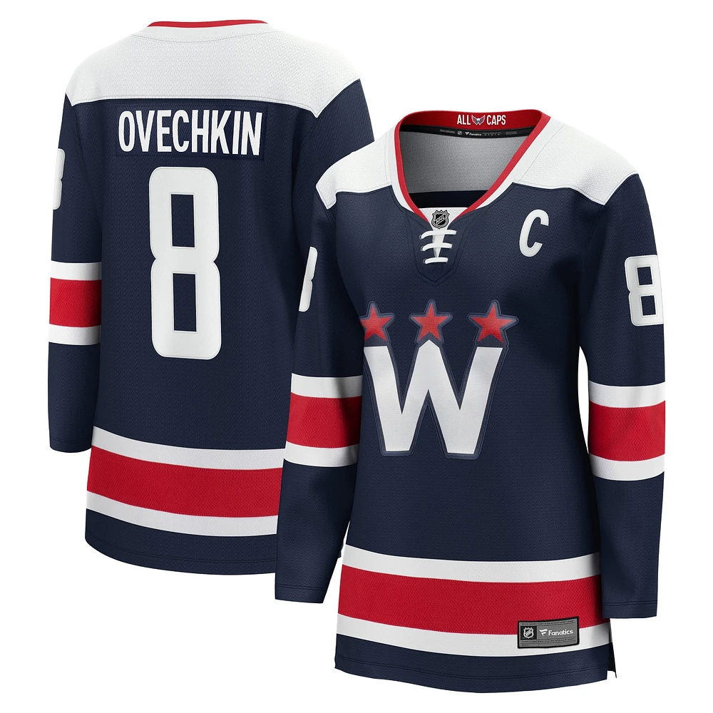 Maillot de joueur alternatif Premier Breakaway des Capitals Washington marque fanatiques pour femmes Alexander Ovechkin bleu marine