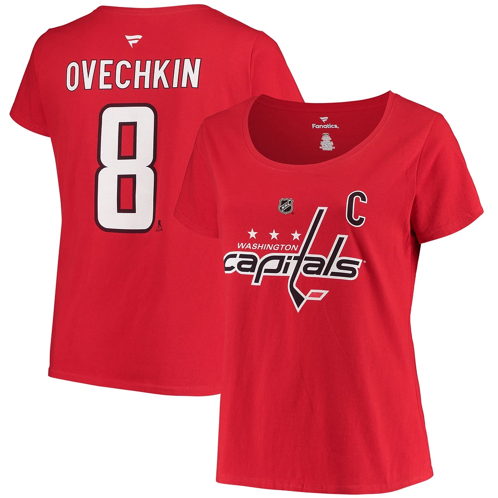 Fanatics Alexander Ovechkin pour femmes - T-shirt rouge à encolure dégagée avec nom et numéro des Capitals de Washington, grande taille