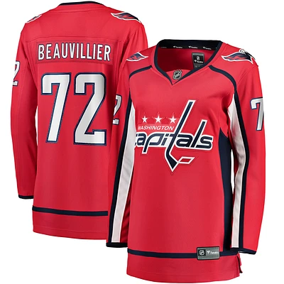 Maillot de joueur échappé à domicile rouge des Capitals Washington, Anthony Beauvillier, fanatiques féminines