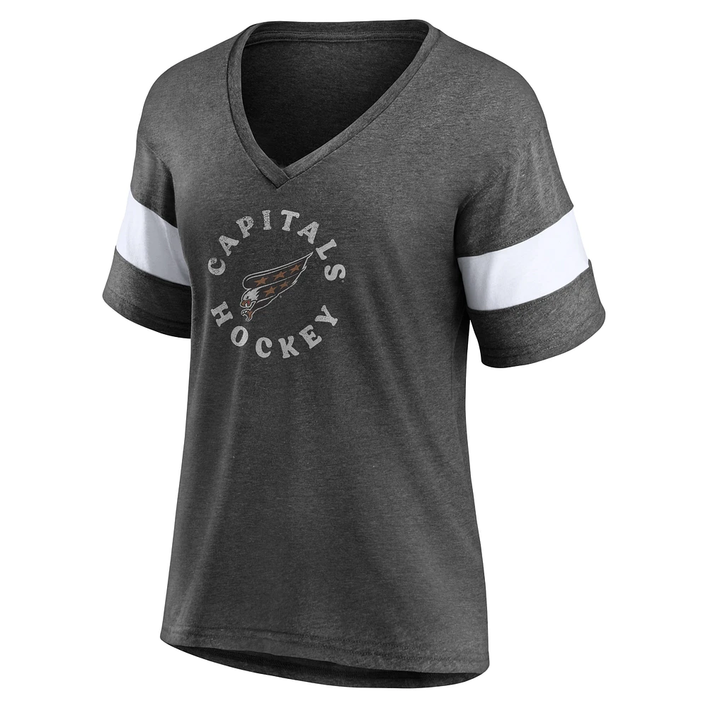 T-shirt à col en V Ring The Alarm pour femmes Fanatics Heather Charcoal Washington Capitals édition spéciale 2.0