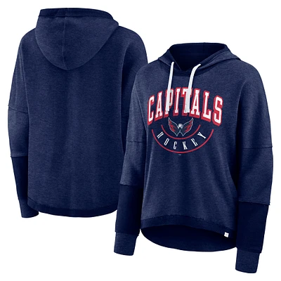 Women's Fanatics Heather Navy Washington Capitals Lux Lounge Helmet Arch Pullover Hoodie