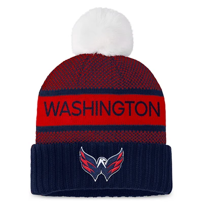 Women's Fanatics  Navy/Red Washington Capitals Authentic Pro Rink Cuffed Knit Hat with Pom