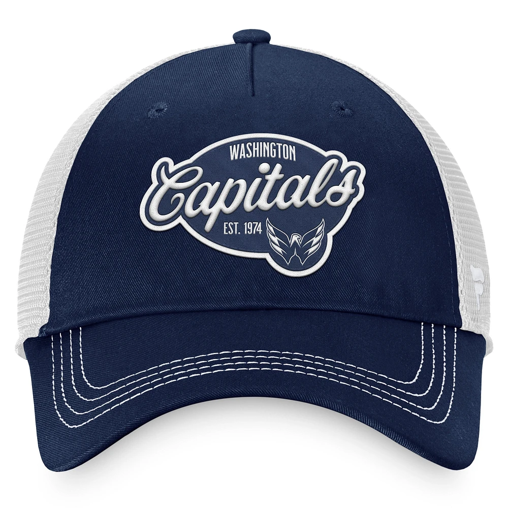 Casquette ajustable de camionneur fondamental des Washington Capitals Fanatics pour femmes, bleu marine/blanc