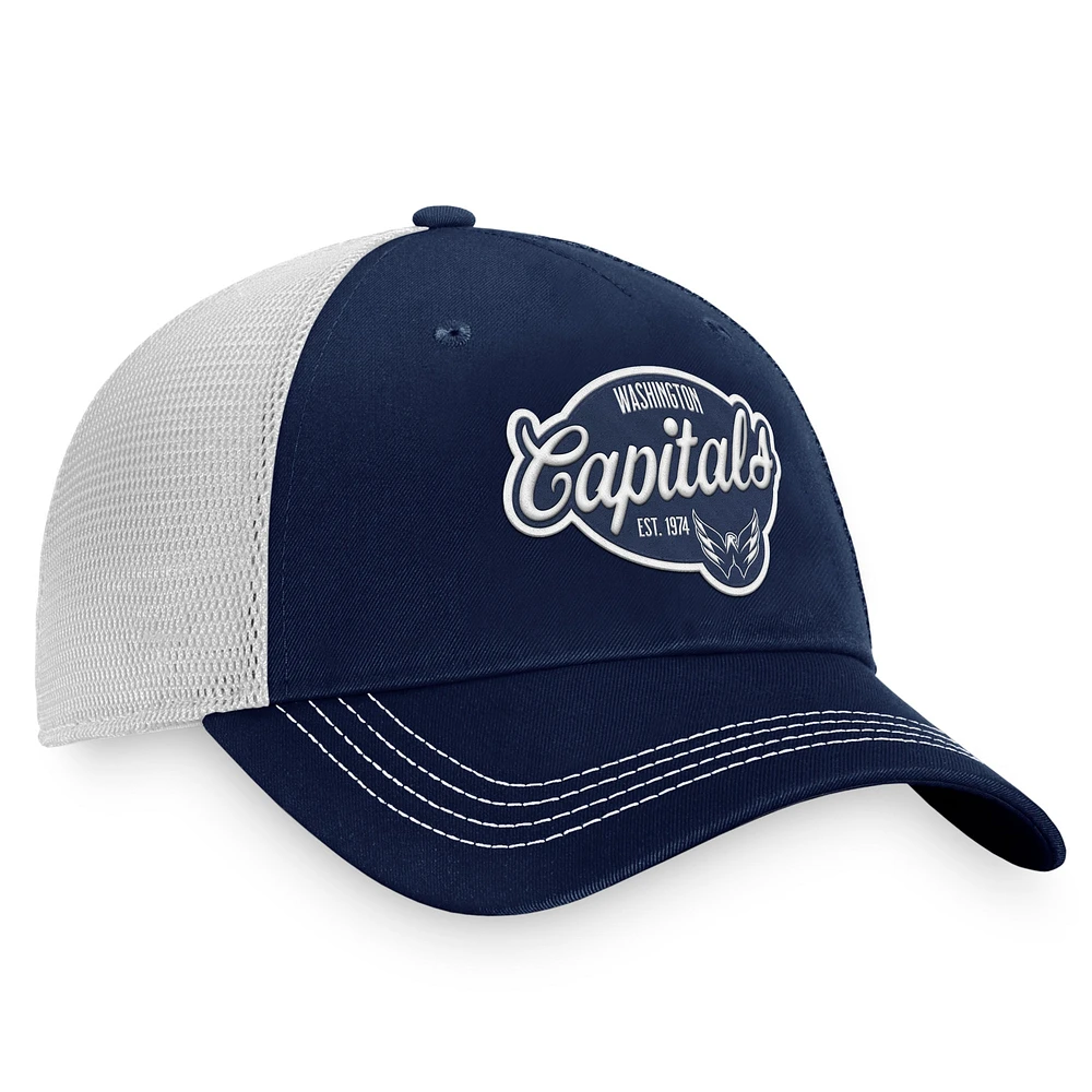 Casquette ajustable de camionneur fondamental des Washington Capitals Fanatics pour femmes, bleu marine/blanc