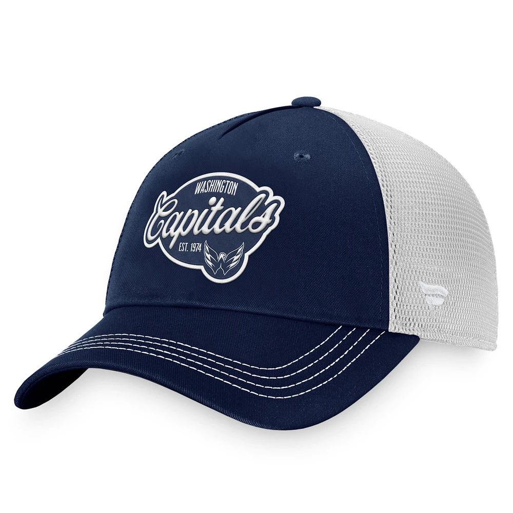 Casquette ajustable de camionneur fondamental des Washington Capitals Fanatics pour femmes, bleu marine/blanc