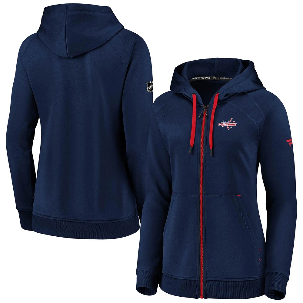 Women's Fanatics Navy Washington Capitals Authentic Pro Travel Train Raglan Full-Zip Hoodie