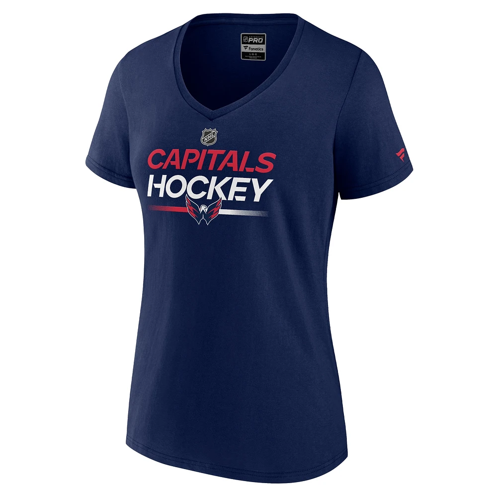 T-shirt à col en V authentique pour femme Fanatics Navy Washington Capitals