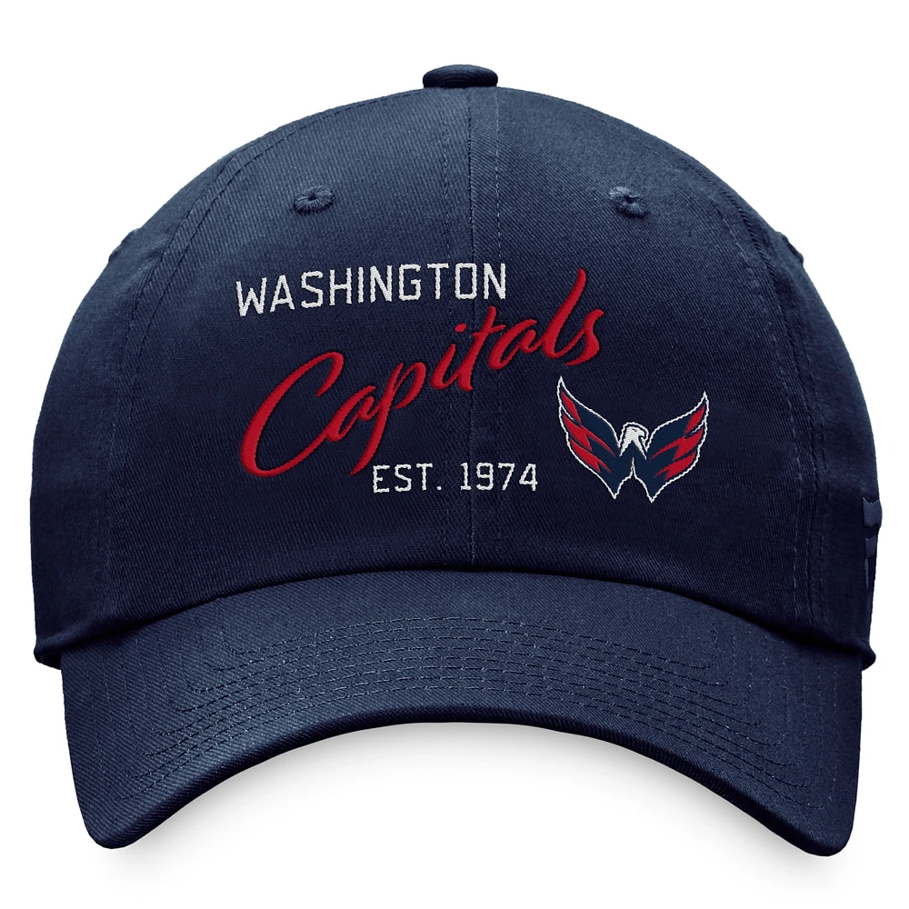 Casquette réglable bleu marine Fanatics pour femmes Washington Capitals Fundamental Script