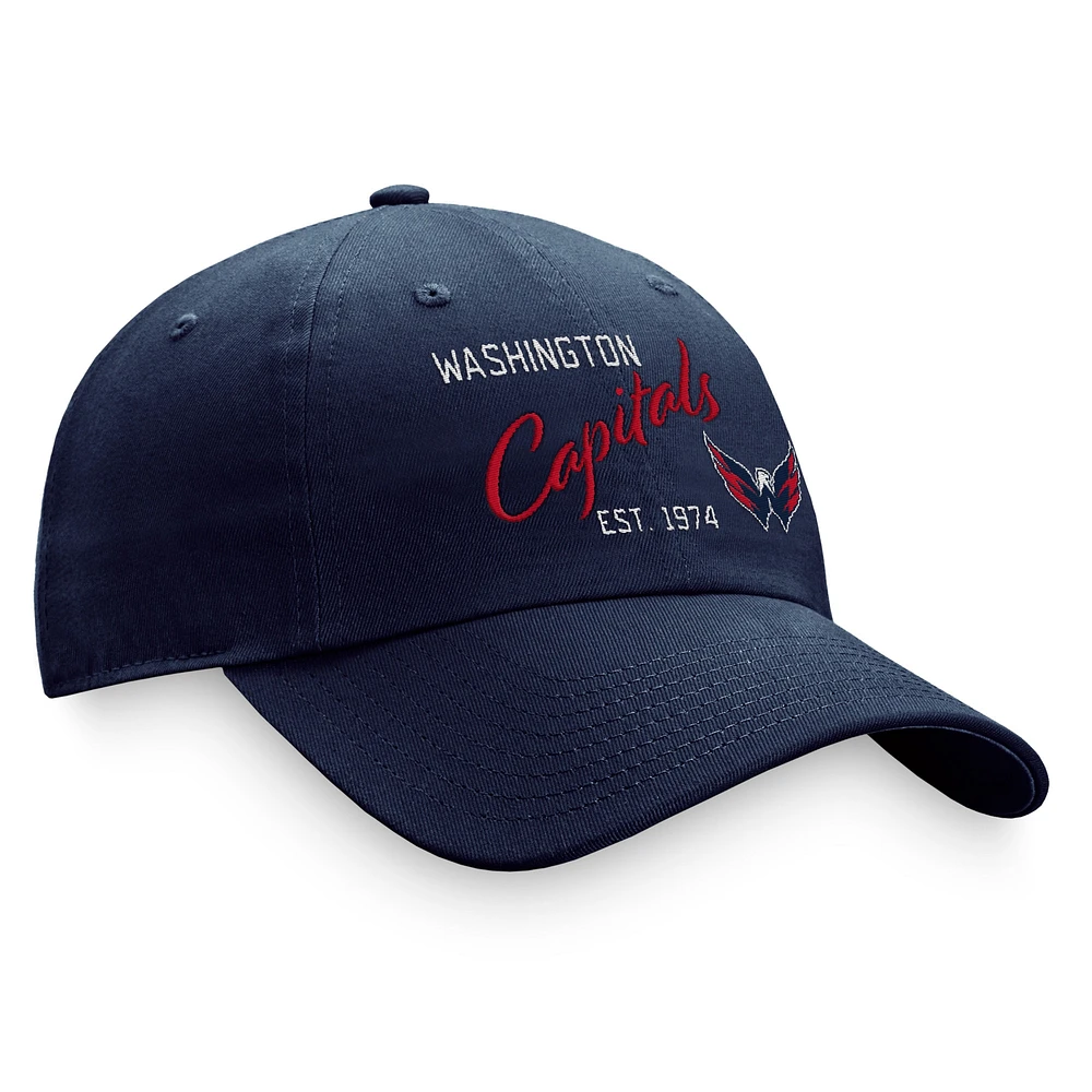 Casquette réglable bleu marine Fanatics pour femmes Washington Capitals Fundamental Script