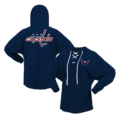 Women's Fanatics Navy Washington Capitals Jersey Lace-Up V-Neck Long Sleeve Hoodie T-Shirt